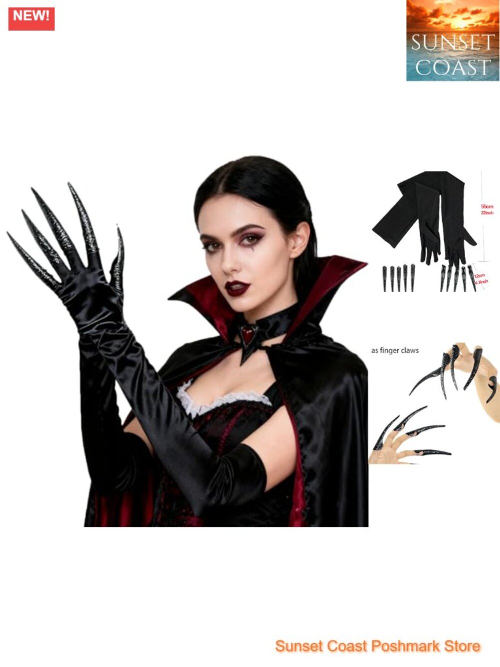 Long Black Gloves With Metal Claws Witch Demon Cosplay Costume Accessory